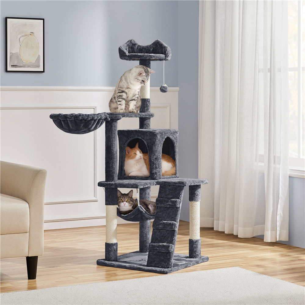 Alden Design 54" Cat Tree with Hammock, Basket, and Scratching Posts, Dark Gray photo 3