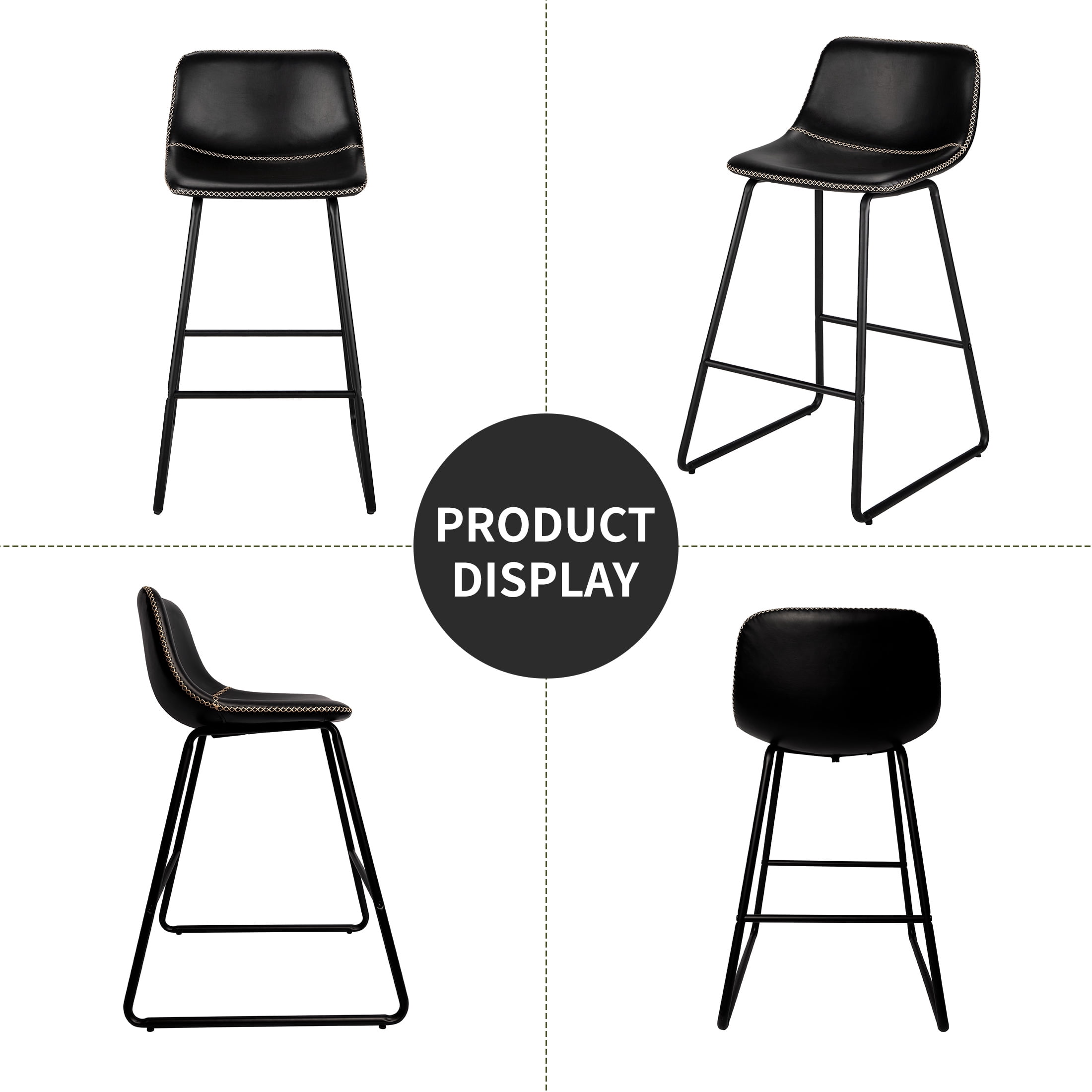 FIRAVOE Bar Stools Set of 3, 30 Inch Counter Height Bar Stools with Back, Faux Leather Modern Barstools High Bar Stools Chairs for Kitchen Island, Black