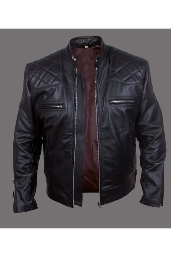New Men's Black Lambskin Leather Quilted Biker Jacket With Zipper Designer Motorcycle biker Leather Jacket