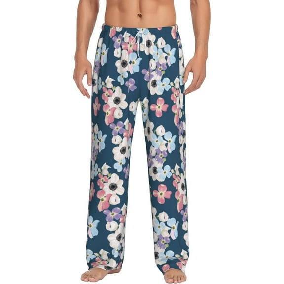Daiia Flowers Men's Sleep Pant with Pockets and Drawstring,Pajama Pants-Small