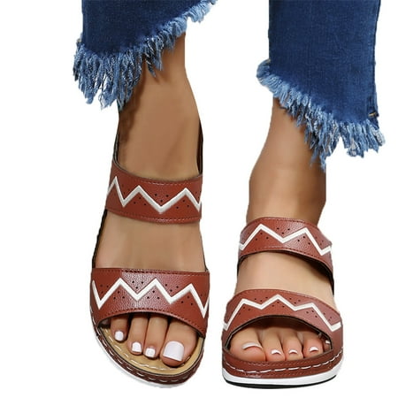 

Cathalem Sandals Wave Toe Shoes Round Toe Shoes Beach Pattern Open Women s Wedge Women s sandals Bare Sandals for Women Tan Brown 7.5