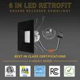 thumbnail image 4 of NUWATT 4 Pack, Black 6 Inch Square LED Can Lights, CCT 2700K/3000K/3500K/4000K/5000K Selectable, 1100 Lumen, 14W, Dimmable, 6in Square Retrofit Recessed Lighting, 6" Black Square Light, ETL, Wet Rate, 4 of 5
