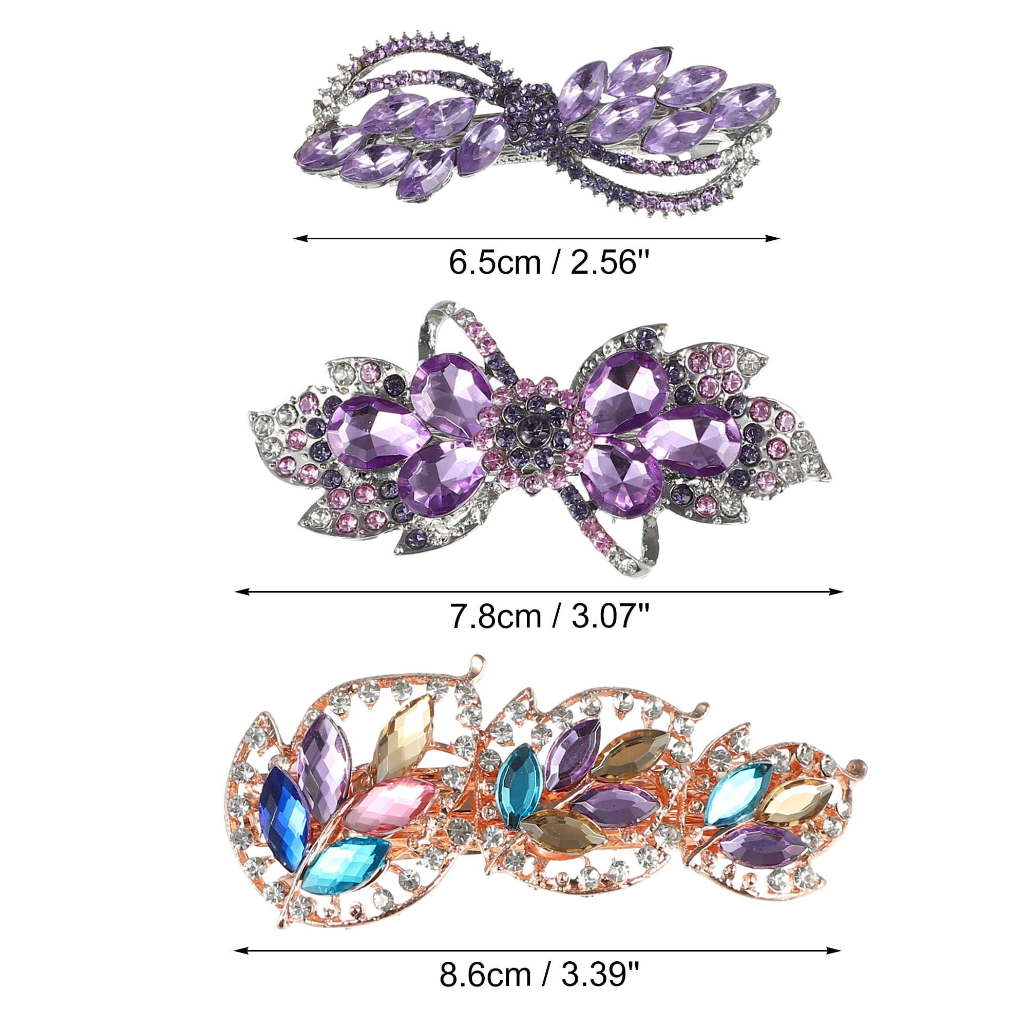 Unique Bargains 3Pcs Hair Barrettes Faux Crystal Flower Butterfly Flower Shape for Women's