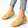 thumbnail image 3 of Women's Pearl Bow Mary Jane Flats, Faux Suede Slip-On Casual Ballet Shoes, 3 of 6