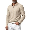 thumbnail image 2 of Men's Linen Shirts Long Sleeve Polo-Collared Button Solid Color Shirt Versatile Breathable Casual Business Tees (XL, Khaki), 2 of 5