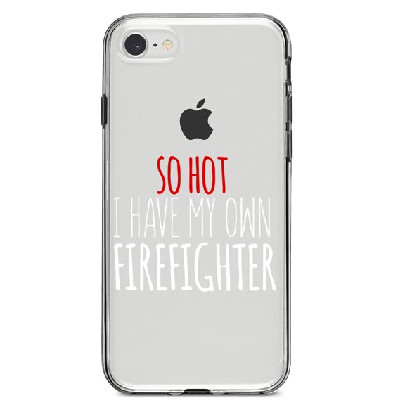 DistinctInk Clear Shockproof Hybrid Case for iPhone 7 8 SE (2020 Model) 4.7" Screen TPU Bumper Acrylic Back Tempered Glass Screen Protector - So Hot I Have My Own Firefighter