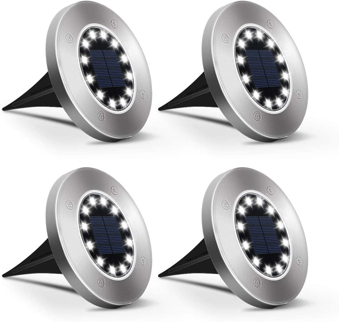 Solar Floor Light 12 Leds 4 Pieces Solar Lights White Garden Lights