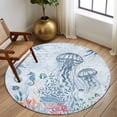 thumbnail image 2 of Round Rugs 5Ft, Blue Jellyfish Coastal Round Area Rug Washable Indoor Throw Carpet, Beach Nautical Ocean Coral Seahorse Soft Non Slip Circle Rug for Cabinet Bathroom Home Decor Aesthetic, 2 of 8