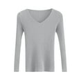 thumbnail image 5 of HAPIMO Women's Stretch Knit Tops Slim Fit Cropped Shirts Lightweight Casual Workout Blouses Long Sleeve V Neck Pullover Tops Gray Free Size, 5 of 7