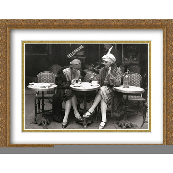 Cafe et Cigarette, Paris, 1925 2x Matted 36x28 Large Gold Ornate Framed Art Print by Roger Viollet