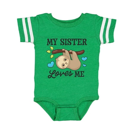 

Inktastic My Sister Loves Me with Sloth and Hearts Gift Baby Boy or Baby Girl Bodysuit