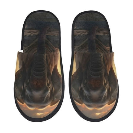 Balery Lake Meditating Elephant Slient Indoor Furry Fleece Comfort House Shoes Soft Non-Slip Home Shoes Cotton slippers House Slippers-- Medium