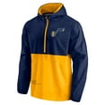 thumbnail image 2 of Men's Fanatics Navy/Gold Utah Jazz Anorak Block Party Windbreaker Half-Zip Hoodie Jacket, 2 of 3