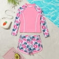 thumbnail image 2 of Pimfylm Girls Tankini Rash Guard Set Girls Rash Guard Swimsuit Teens Two Piece Bathing Suit Long Sleeve Swimwear Pink,Size for 8-9 Years, 2 of 6