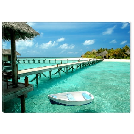 Canvas For Painting - Startonight Canvas Wall Art Boat on the Clear Water USA Design for Home Decor, Illuminated Beach Painting Modern Canvas Artwork Framed Ready to Hang Medium 23.62 X 35.43 inch