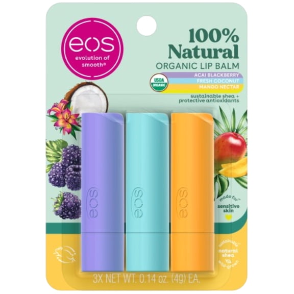 eos 100% Natural, Tropical Lip Balm Set, Hydrating, 0.14 oz, 3-Pack