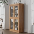 thumbnail image 2 of MAYEERTY Curio Display Cabinet with Glass Doors, DIY Combination Storage Cabinets with Adjustable Shelves for Living Room, Natural Wood, 2 of 8