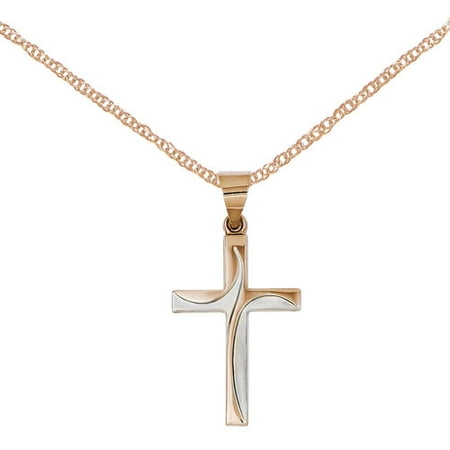 14kt Rose Gold with Rhodium Hollow Cross Pendant