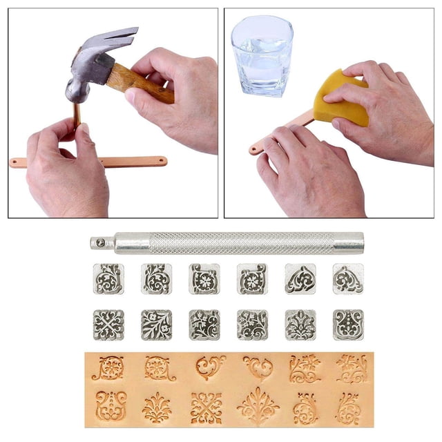 Langgg 12pcs Leather Craft Working Printing Tool Leather Saddle Making DIY Leather Stamping Tools Tools Carving Metal Stamps Set grass
