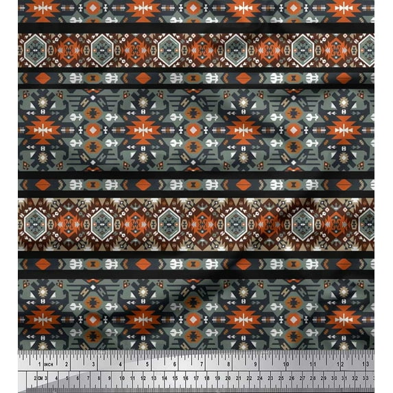 Soimoi Moss Georgette Fabric Aztec Southwestern Print Fabric by The Yard 42 Inch Wide