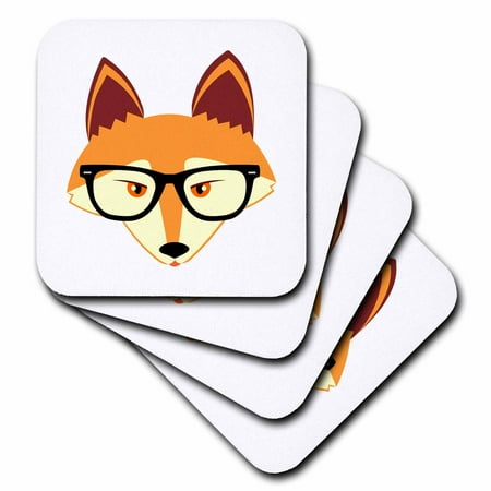 

3dRose Cute Hipster Red Fox with Glasses - Soft Coasters set of 4