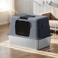 thumbnail image 7 of Fully Enclosed Cat Litter Box, Hooded Cat Litter Pan with Flip Entry Door, 50 x 35 x 35cm Overall Size, Stainless Steel Base 50 x 35 x 10cm, 7 of 7