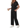 thumbnail image 3 of Fantaslook Two Piece Lounge Sets for Women Vacation Travel Outfits Dressy Casual V Neck Short Sleeve Tops Wide Leg Pants Fashion Outfits, 3 of 9