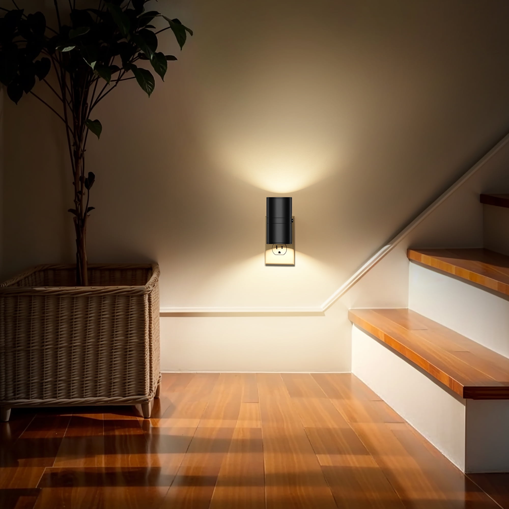 YANSUN 2-Pack Plug-in LED Night Light, Dimmable 3000K Warm White Cylinder Wall Sconce with Slide Switch, Space-Saving Design for Bedroom, Hallway