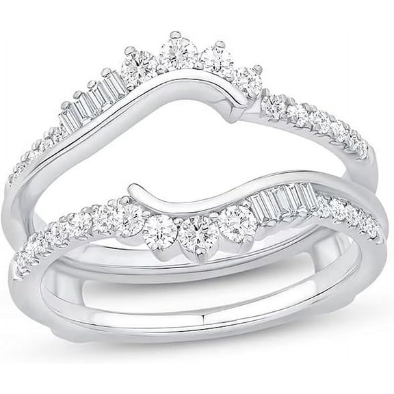 Zion Jewels 2.20CT Baguette & Round-Cut Diamond Asymmetric Curve Enhancer Guard Ring For Women's In 14K Yellow Gold Plated Sterling Silver