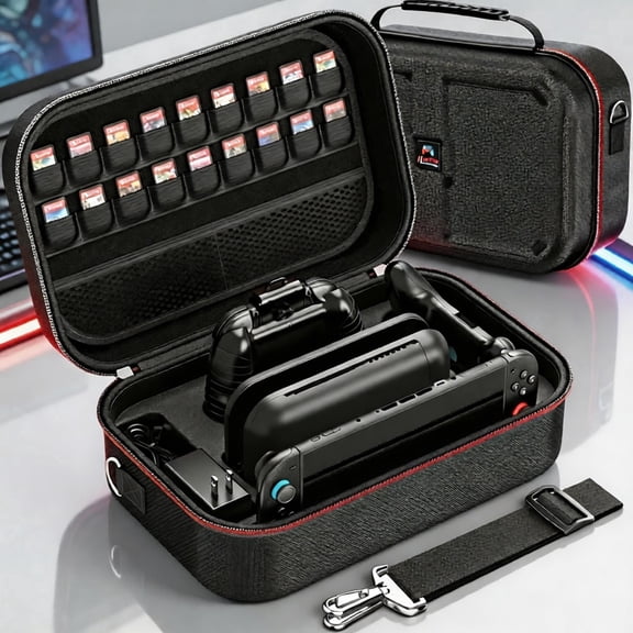 FANDLISS Switch 2 Carrying Case, Large Capacity Waterproof Travel Case Compatible with Nintendo Switch 2, Hard Eva Protective Storage Bag with Handle & Shoulder Strap for Switch 2 Dock Accessories
