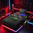 thumbnail image 2 of meiyoeat Graffiti Splash Game Controller Twin Sheet Sets for Boys Teens Gamers, Colorful Graffiti Gaming Console Bedding, 3pcs, 1 Flat Sheet, 1 Fitted Sheet and 1 Pillowcase, 2 of 6