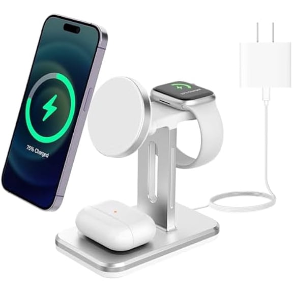 FU199915W 3 in 1 Charging Station for Apple MagSafe Charger Stand -Wireless Charger for iPhone 16 15 14 13 pro max Plus for Apple Watch Charger 9 8 7 6 5 for AirPods Pro 3 2-Multiple Devices