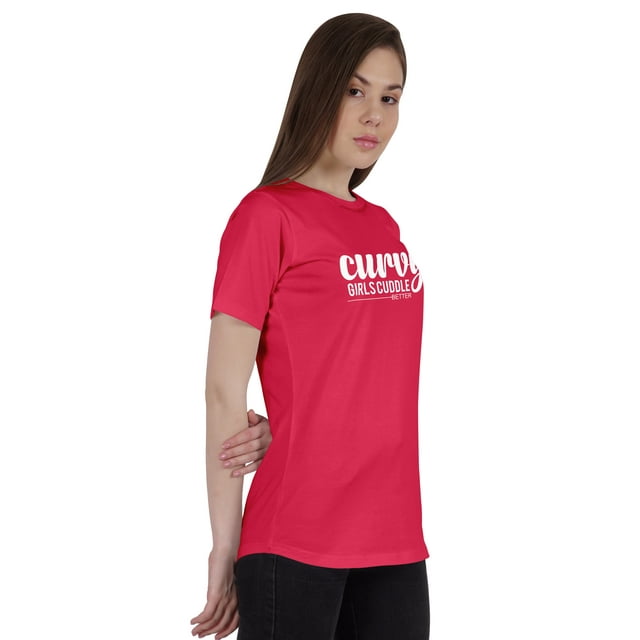 Inkmeso T-Shirt Graphique pour Femmes avec Citation "Curvy Girls Cuddle Better"