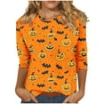 thumbnail image 2 of VKOYWKM Halloween Shirts for Women 3/4 Length Sleeve Women Tops Spooky Graphic T Shirts Crew Neck Loose Fit Holiday Vintage Blouses, 2 of 5