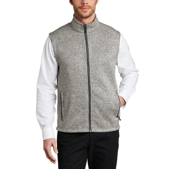 Just Blanks Sweater Fleece Vest Twill Taped Neck, Grey Heather, 4XL