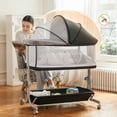thumbnail image 5 of Babyeap 3 in 1 Baby Bassinet,Baby Basinet Bedside Sleeper,Standalone Baby Crib,6 Height Adjustable Portable Crib for Newborn,Dark Gray, 5 of 8