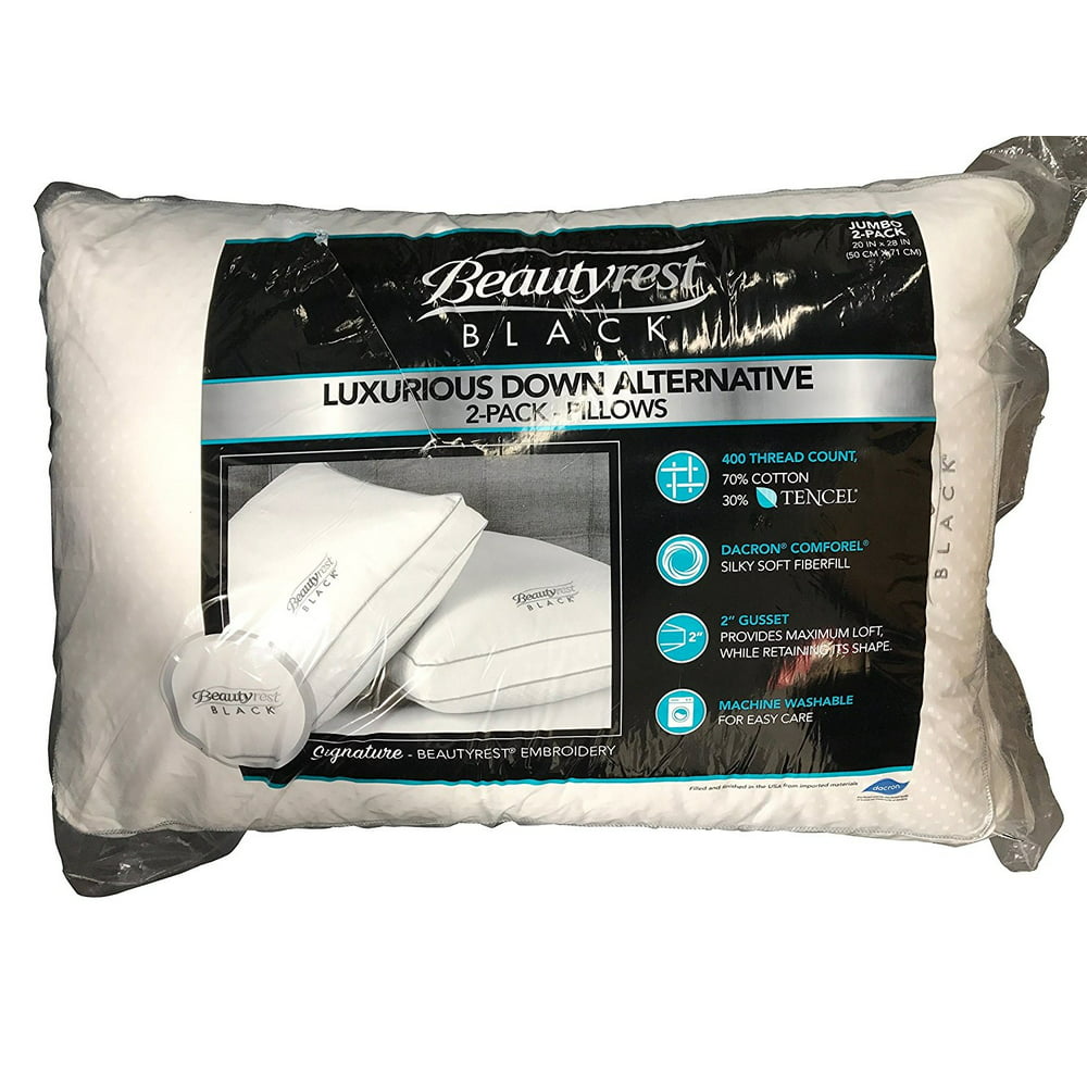 BeautyRest Black Luxurious Down Alternative Pillows 400 Thread Jumbo 2 ...