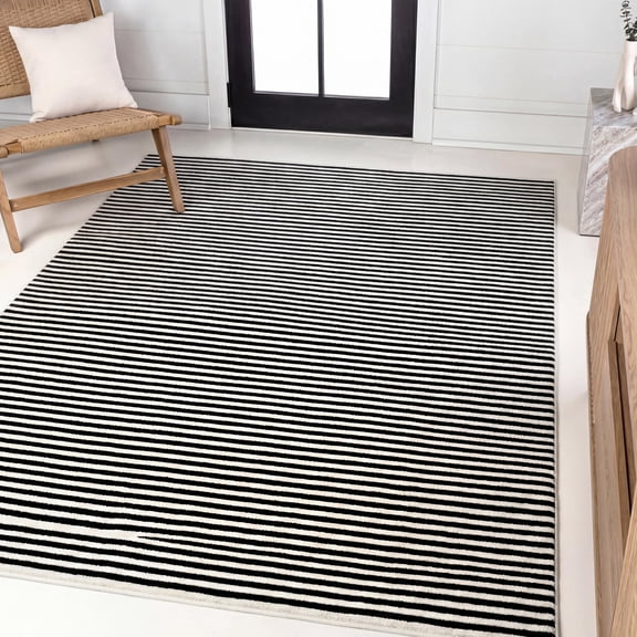 JONATHAN Y SCANDINAVIAN 3 x 5 Area Rug, Aarhus Minimalist Striped - Black/White, SCN102F-3