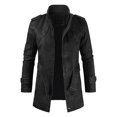 thumbnail image 2 of Holloyiver Men's Fashion Casual Warm Fit Thick Leather Long Jacket Long Sleeve Lapel Pocket Zipper Fit Top Coat Black, 2 of 4