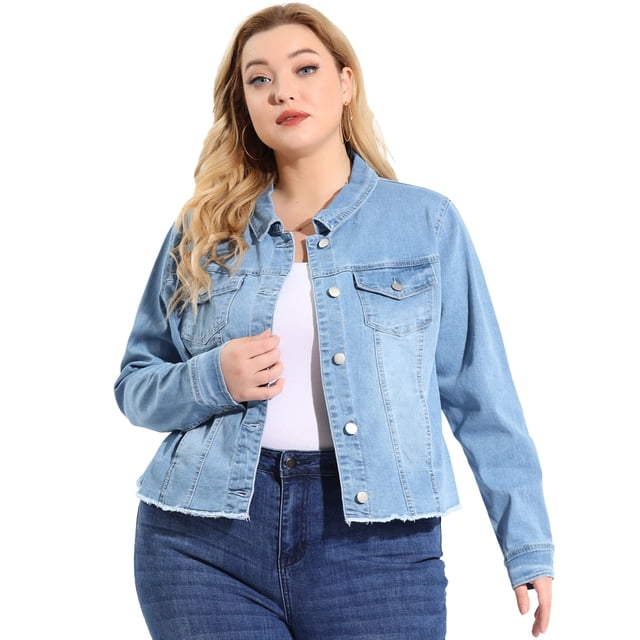ChaqueDe MezclilDeshilachaCon Frente Lavado Clásico PaMujer De TalGrande Cielo azul 3X