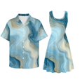 thumbnail image 2 of Jiueut Blue Marble Pattern Hawaiian Shirts for Couples Matching Set Men's Button Down Shirt or Women's Sleeveless Mini Dress, Family Matching Hawaii Outfits for Husband and Wife, XS, 2 of 5