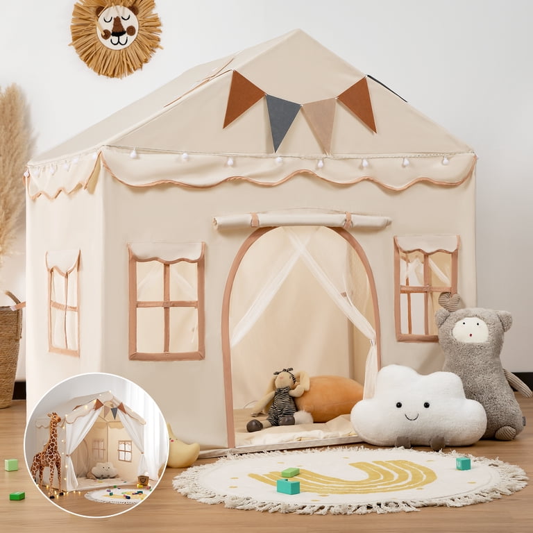 Besrey Kids Play Tent with Lights and Mat, Beige photo 6