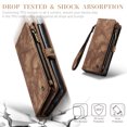 thumbnail image 5 of For Samsung Galaxy S21 Wallet Case,Multi-Functional Retro Leather Purse Flip Cover Zipper Wallet Case with Removable Card Slots Pocket & Detachable Wrist Strap Magnetic Phone Case, Darkbrown, 5 of 9