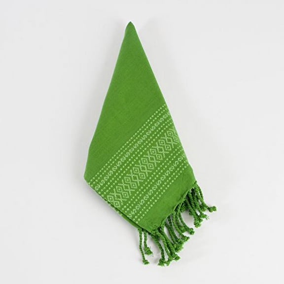 Diamond Jacquard Fringed Cotton Napkins, 20-inch Square, Set of 4 (Grass)