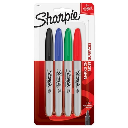 Sharpie Permanent Markers, Fine Point, Assorted Colors, 4 Count