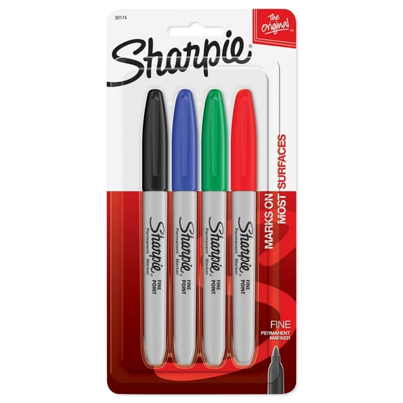 Sharpie Permanent Markers, Fine Point, Assorted Colors, 4 Count
