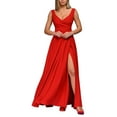 thumbnail image 6 of Hvot&aat Women's Sexy V Neck Wrap Formal Maxi Dresses Elegant Sleeveless High Waist Club Party Evening Prom Dress with Slit, 6 of 7