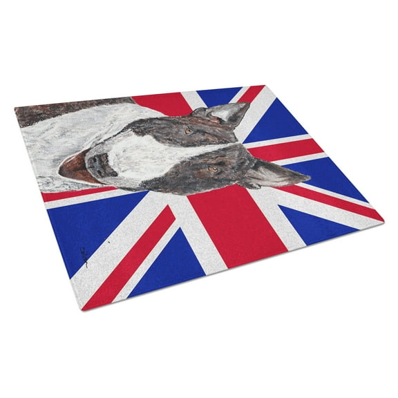 Caroline's Treasures Bull Terrier with Engish Union Jack British Flag Glass Cutting Board Large Size