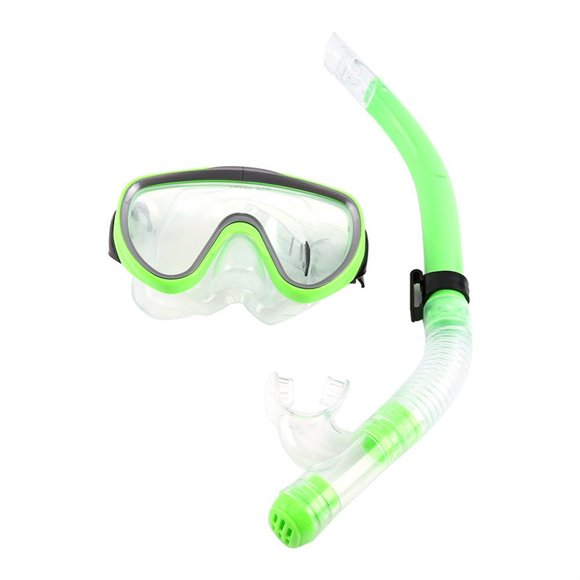 HURRISE Ensemble de Masque de Plongée, Masque en Verre Trempé en PVC pour Adulte, Embout en Silicone, Tube de Respiration Semi-Sèche pour la Plongée, Vert