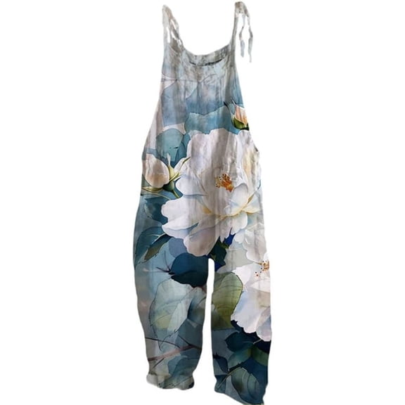 Coerni Girls Floral Jumpsuits Adjustable Spaghetti Tie Strap Overalls Artistic Youth Summer Lightweight Rompers 4-12 Years